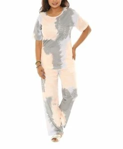 Budget π Shoreline Gray Tie-Dye Tee & Cream Tie-Dye Lounge Pants - π© Women & Plus π