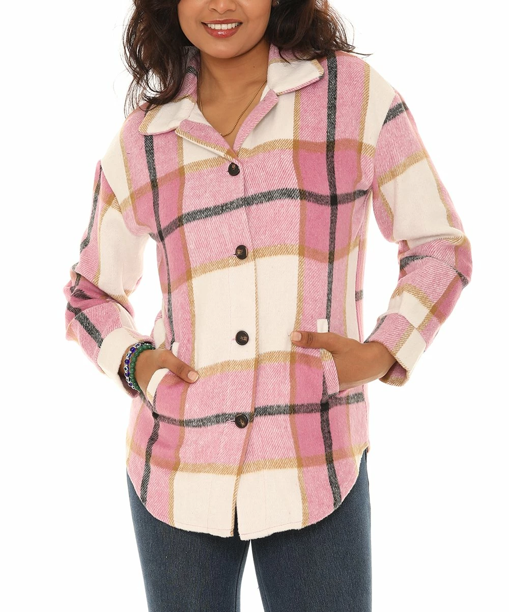 Brand new β Shoreline Pink Plaid Button-Front Shacket - Plus β - Image 2