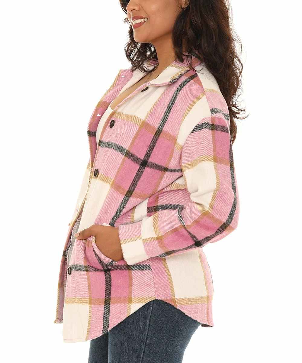 Brand new β Shoreline Pink Plaid Button-Front Shacket - Plus β - Image 3