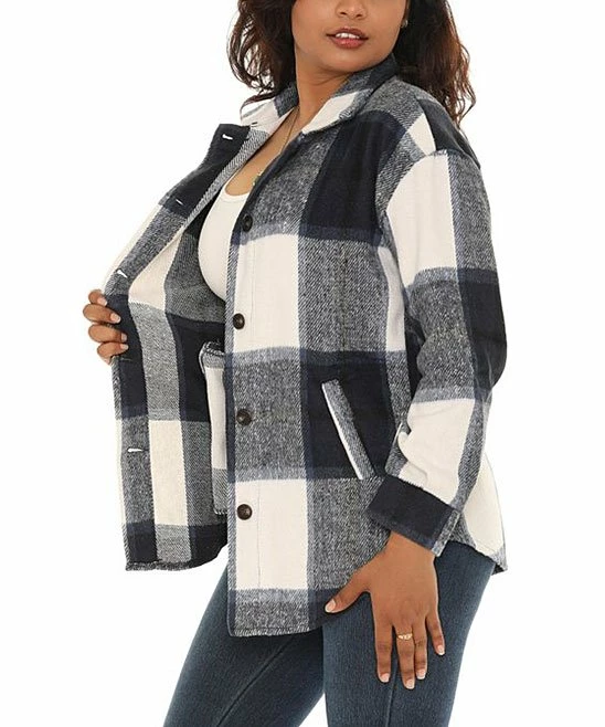 Coupon π― Shoreline Gray & White Plaid Button-Up Shacket - Plus βοΈ - Image 2