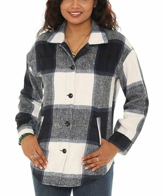 Coupon π― Shoreline Gray & White Plaid Button-Up Shacket - Plus βοΈ - Image 3
