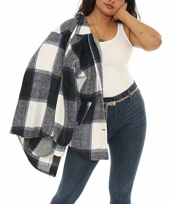 Coupon π― Shoreline Gray & White Plaid Button-Up Shacket - Plus βοΈ - Image 4