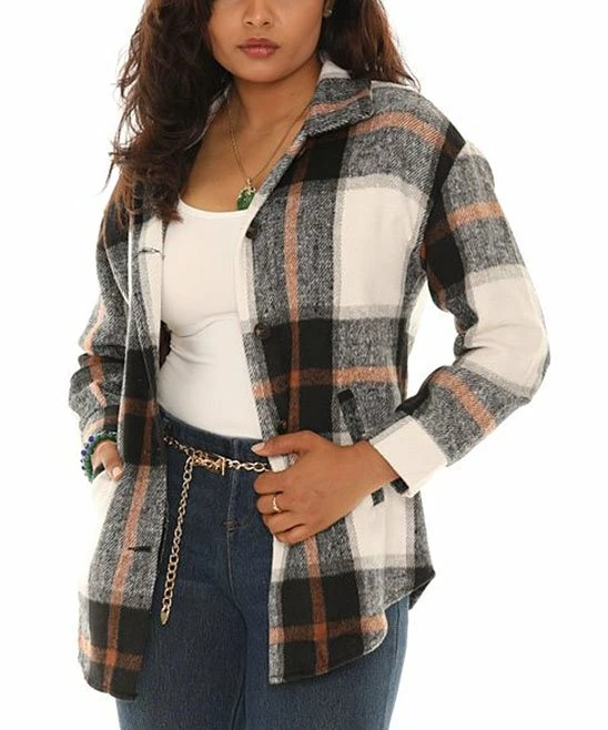 Coupon π― Shoreline Gray & White Plaid Button-Up Shacket - Plus βοΈ