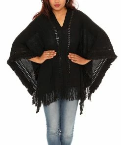 Brand new π Shoreline Black Fringed Sweater V-Neck Poncho - π© Women & Plus π―