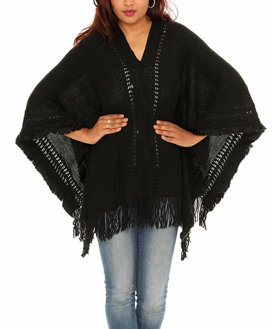 Brand new π Shoreline Black Fringed Sweater V-Neck Poncho - π© Women & Plus π―