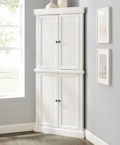 New 🔥 Crosley | White Shoreline Tall Corner Pantry Cabinet 🔔