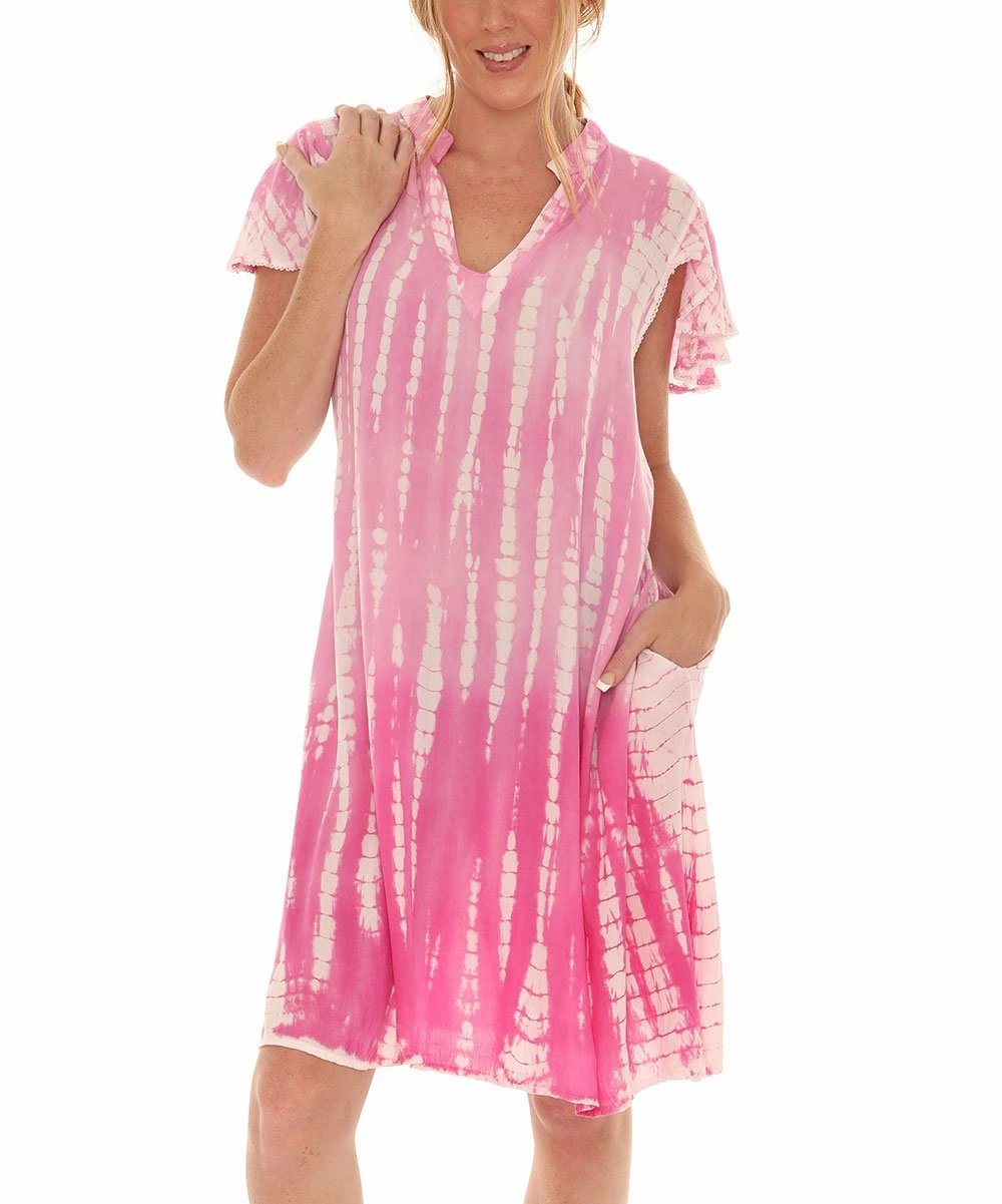 New π Shoreline Pink Tie-Dye Butterfly-Sleeve V-Neck π Dress - π© Women & Plus π - Image 2