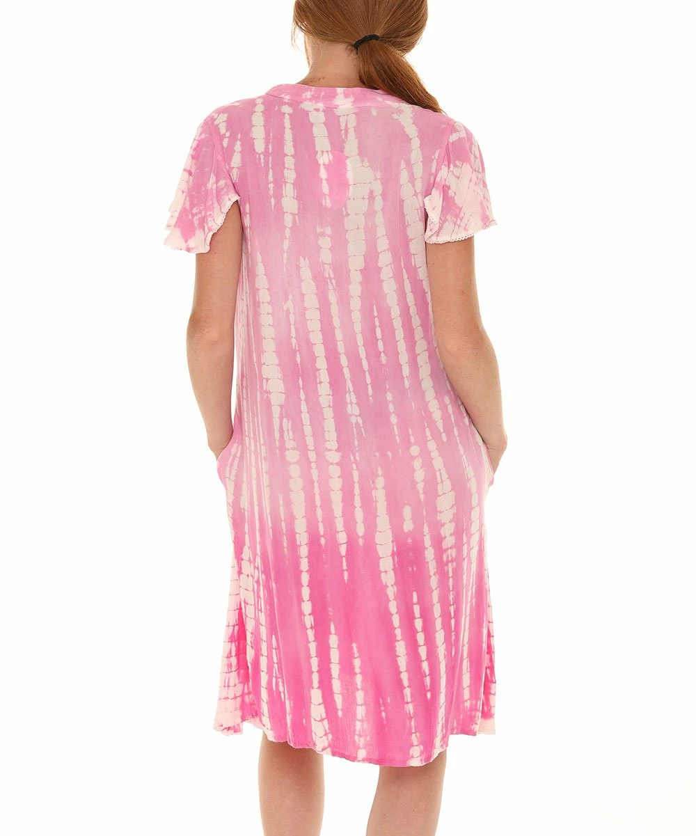 New π Shoreline Pink Tie-Dye Butterfly-Sleeve V-Neck π Dress - π© Women & Plus π - Image 4