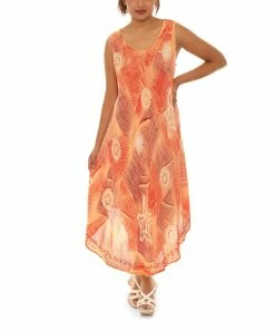 Flash Sale 🔥 Shoreline Orange & Coral Geometric Star Scoop Neck Sleeveless Maxi 👗 Dress - 👩 Women & Plus 😍