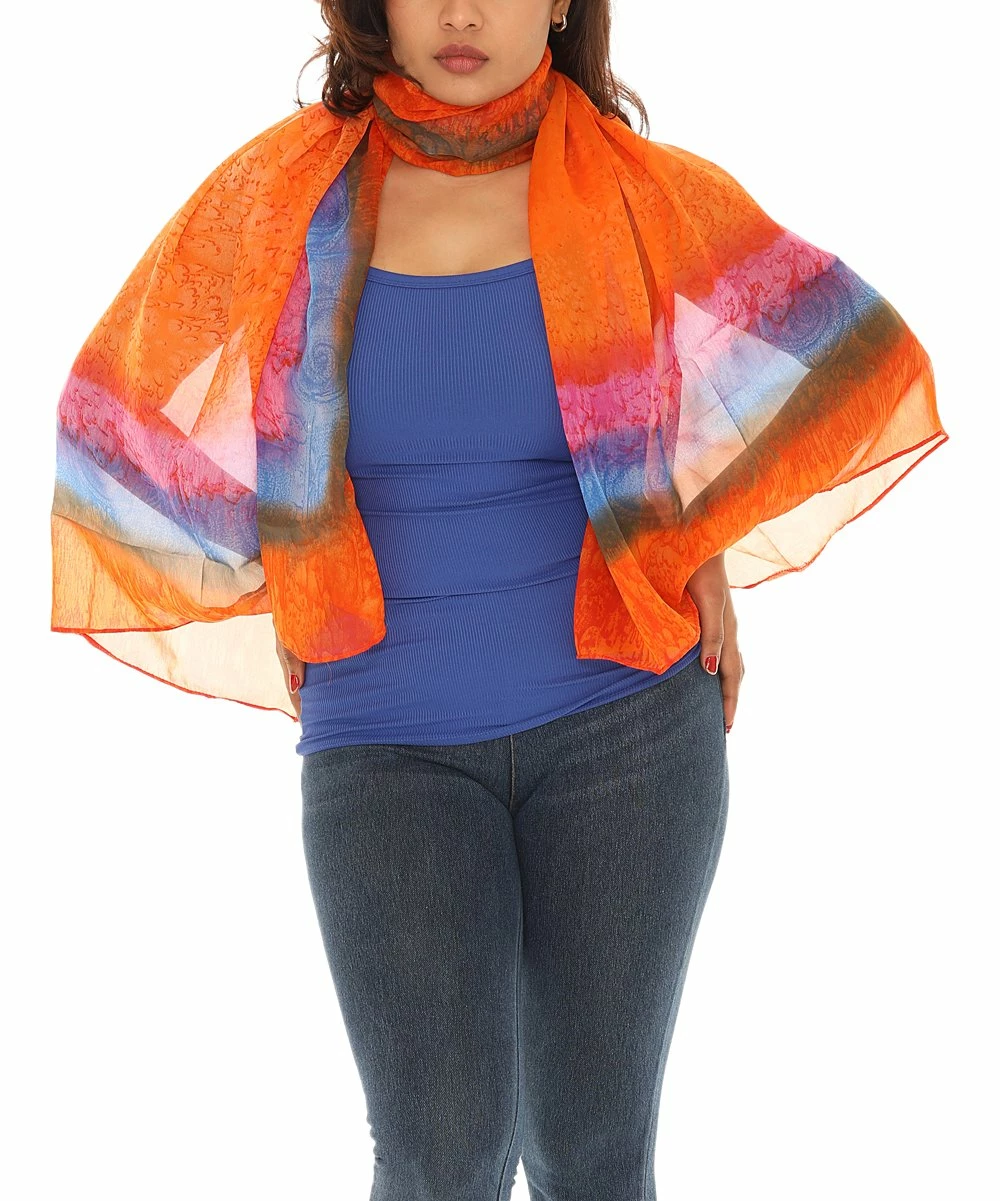 Discount π Shoreline Red & Orange Stripe Chiffon Pashmina - π© Women βοΈ - Image 3