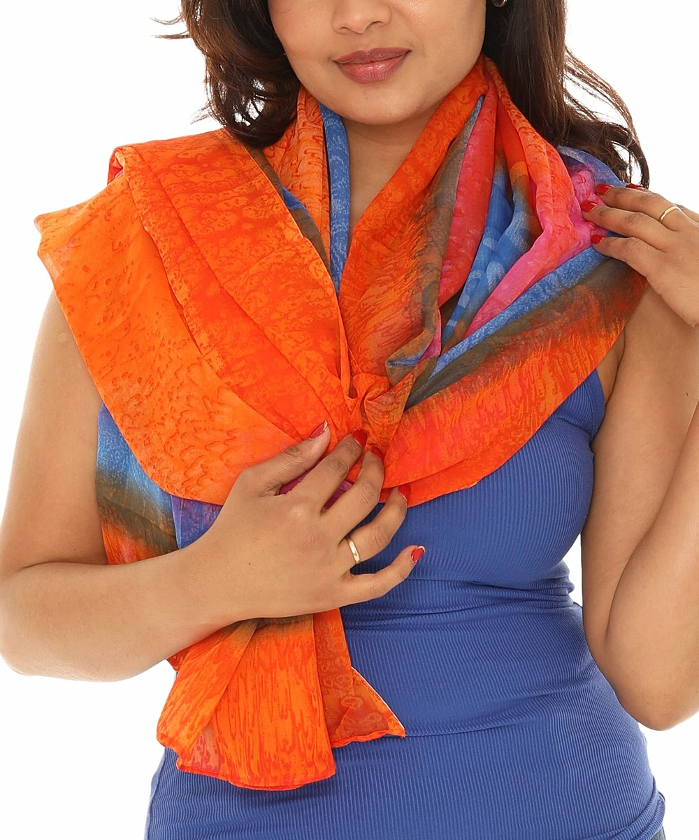 Discount π Shoreline Red & Orange Stripe Chiffon Pashmina - π© Women βοΈ - Image 5