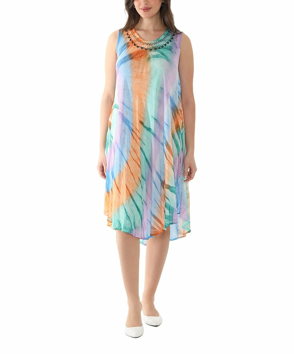 Best reviews of π Shoreline Orange & Purple Tie-Dye Scoop Neck Sleeveless π Dress - π© Women & Plus β - Image 5