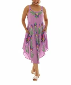 Promo 🔔 Shoreline Lavender & Green Floral Scoop Neck Sleeveless 👗 Dress - 👩 Women & Plus ⭐