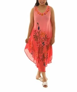 Cheapest 🔥 Shoreline Coral Floral Scoop Neck Sleeveless 👗 Dress - 👩 Women & Plus ⭐