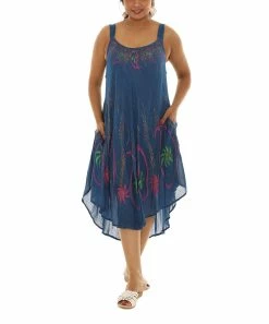 Best Sale β€οΈ Shoreline Indigo & Fuchsia Floral Scoop Neck Sleeveless π Dress - π© Women & Plus π