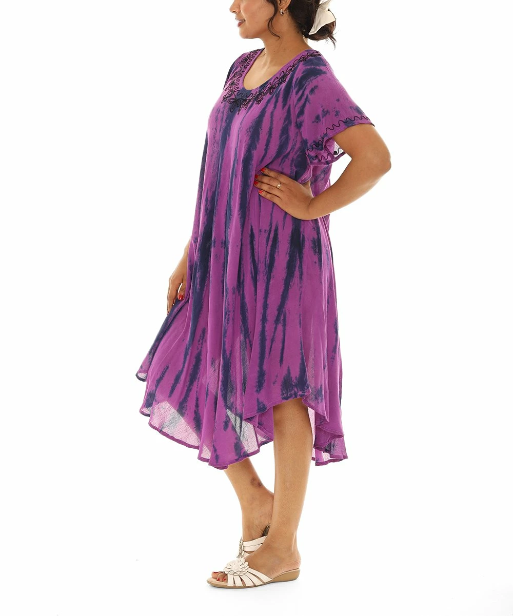 Outlet β Shoreline Purple & Pink Tie-Dye Half-Sleeve Scoop Neck π Dress - π© Women & Plus β - Image 4