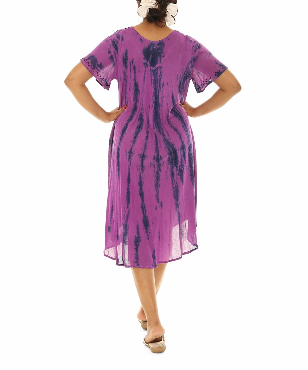 Outlet β Shoreline Purple & Pink Tie-Dye Half-Sleeve Scoop Neck π Dress - π© Women & Plus β - Image 5