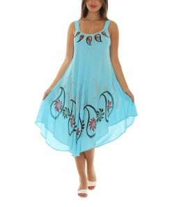 Outlet π Shoreline Turquoise & Green Floral Scoop Neck Sleeveless π Dress - π© Women & Plus β€οΈ