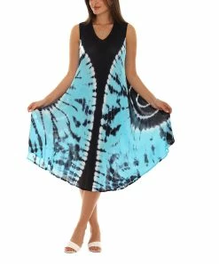 Best reviews of 😉 Shoreline Turquoise & Black Tie-Dye Sleeveless Scoop Neck 👗 Dress - 👩 Women & Plus 😉