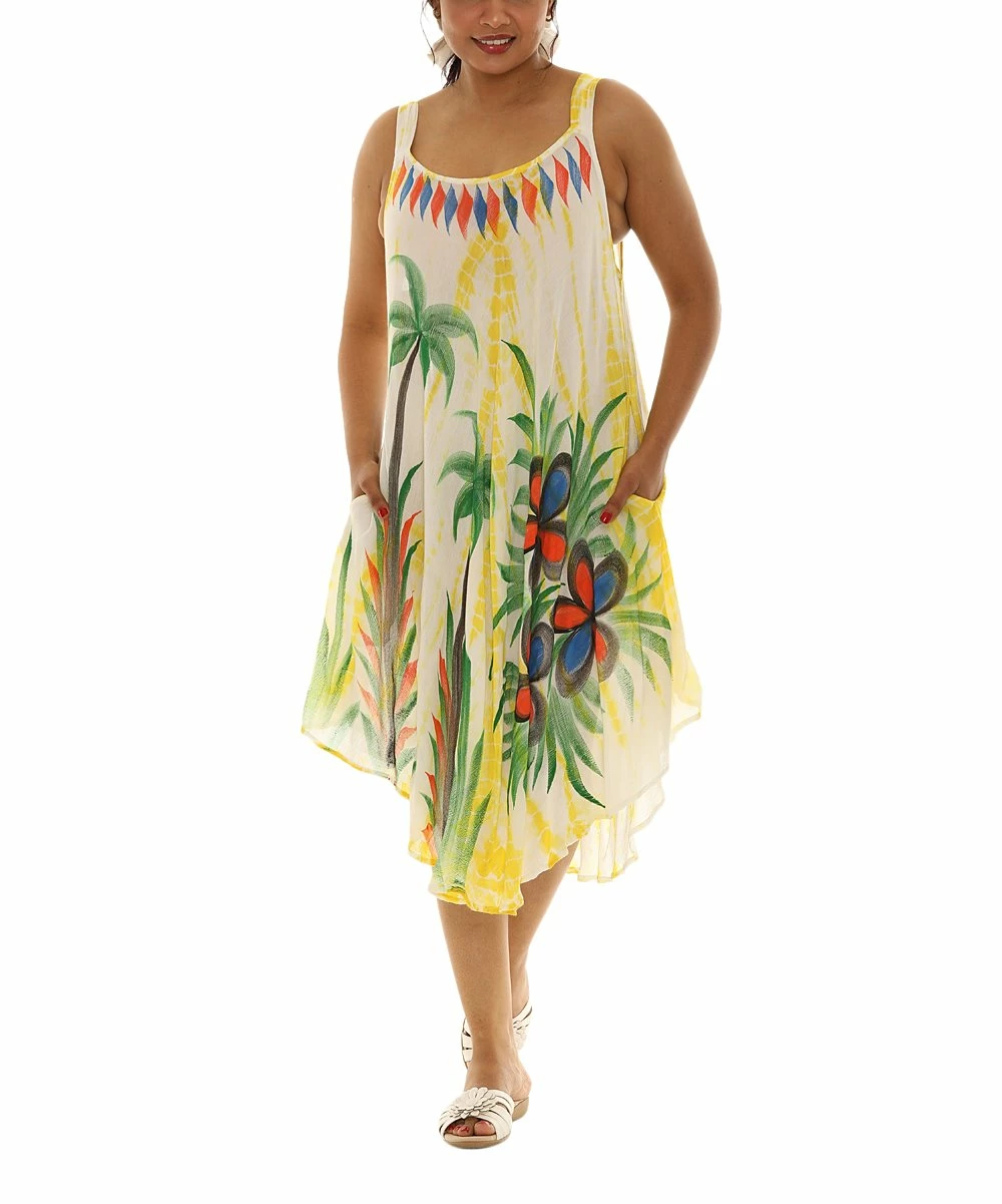 Wholesale π Shoreline Yellow & Green Floral Scoop Neck Sleeveless π Dress - π© Women & Plus π
