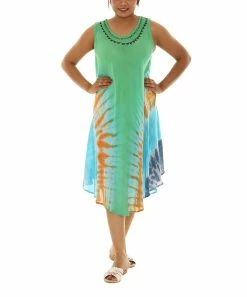 Hot Sale 🛒 Shoreline Green & Blue Tie-Dye Scoop Neck Sleeveless 👗 Dress - 👩 Women & Plus 🧨