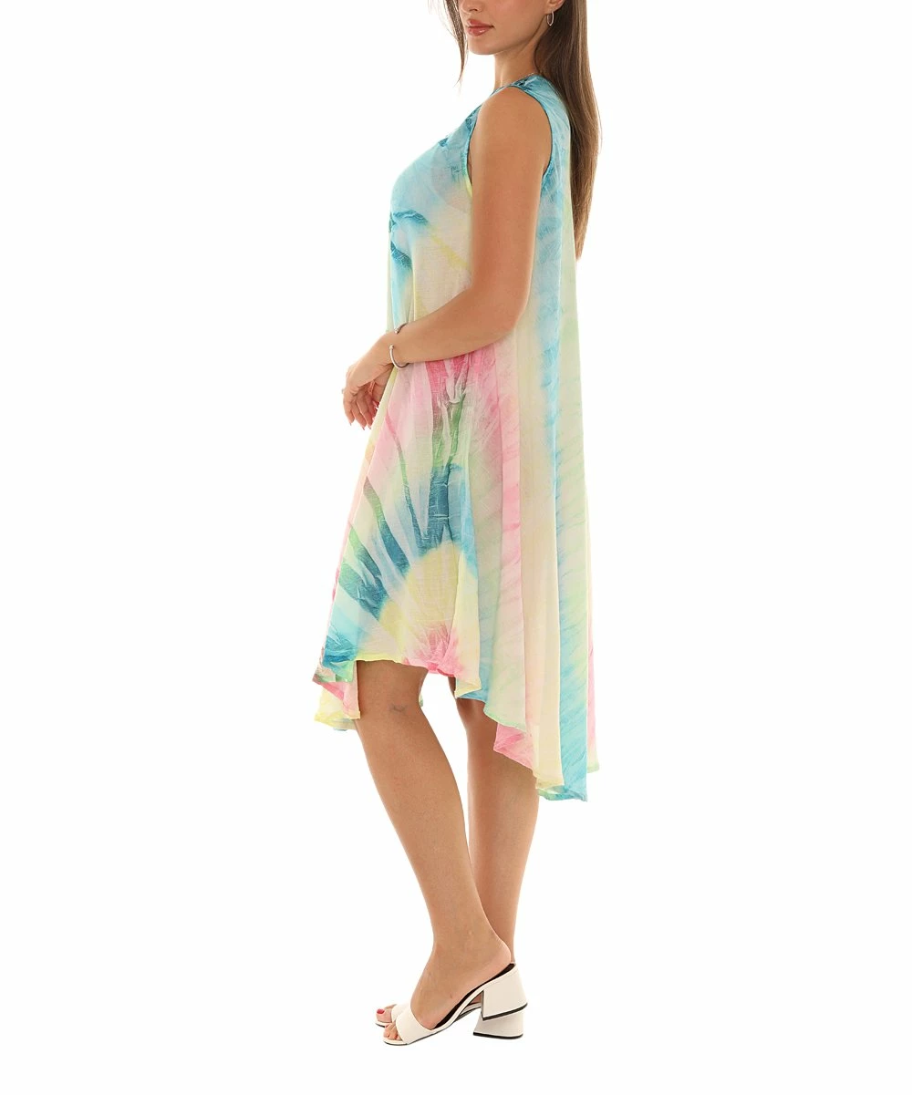 Hot Sale π Shoreline Pink & Blue Tie-Dye Scoop Neck Sleeveless π Dress - π© Women & Plus π - Image 2