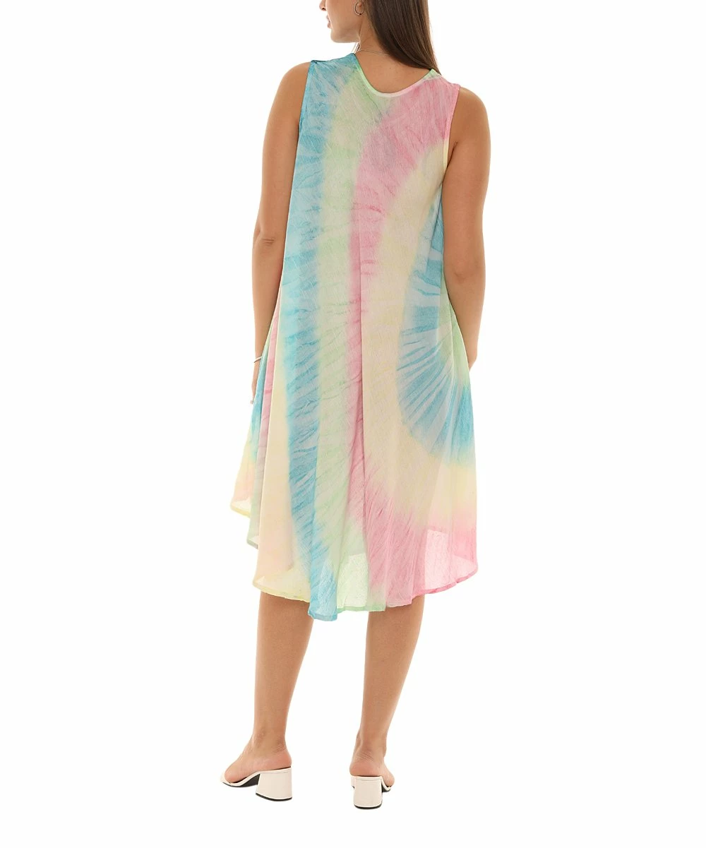 Hot Sale π Shoreline Pink & Blue Tie-Dye Scoop Neck Sleeveless π Dress - π© Women & Plus π - Image 3