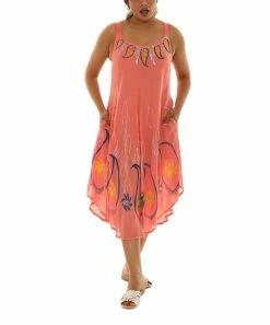 Budget 😉 Shoreline Peach & Yellow Floral Scoop Neck Sleeveless 👗 Dress - 👩 Women & Plus 🧨