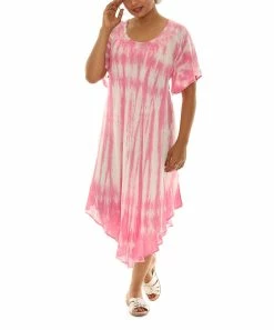 Cheapest 🧨 Shoreline Pink & White Tie-Dye Half-Sleeve Scoop Neck 👗 Dress - 👩 Women & Plus 🥰