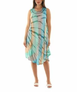 Discount 🛒 Shoreline Mint & Yellow Tie-Dye Sleeveless Scoop Neck 👗 Dress - 👩 Women & Plus 🎉