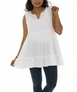 Discount 🤩 Shoreline White Sleeveless Notch Neck Swing Tunic - 👩 Women & Plus ✔️
