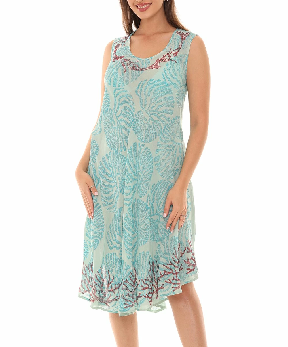 Flash Sale π Shoreline Mint Conch Shell Sleeveless Scoop Neck π Dress - π© Women & Plus π