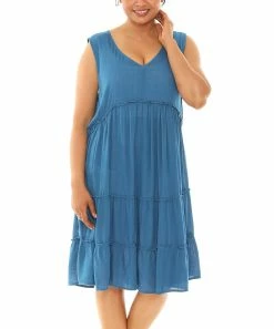 Wholesale 🤩 Shoreline Blue Tiered Sleeveless V-Neck 👗 Dress - 👩 Women & Plus 🎁