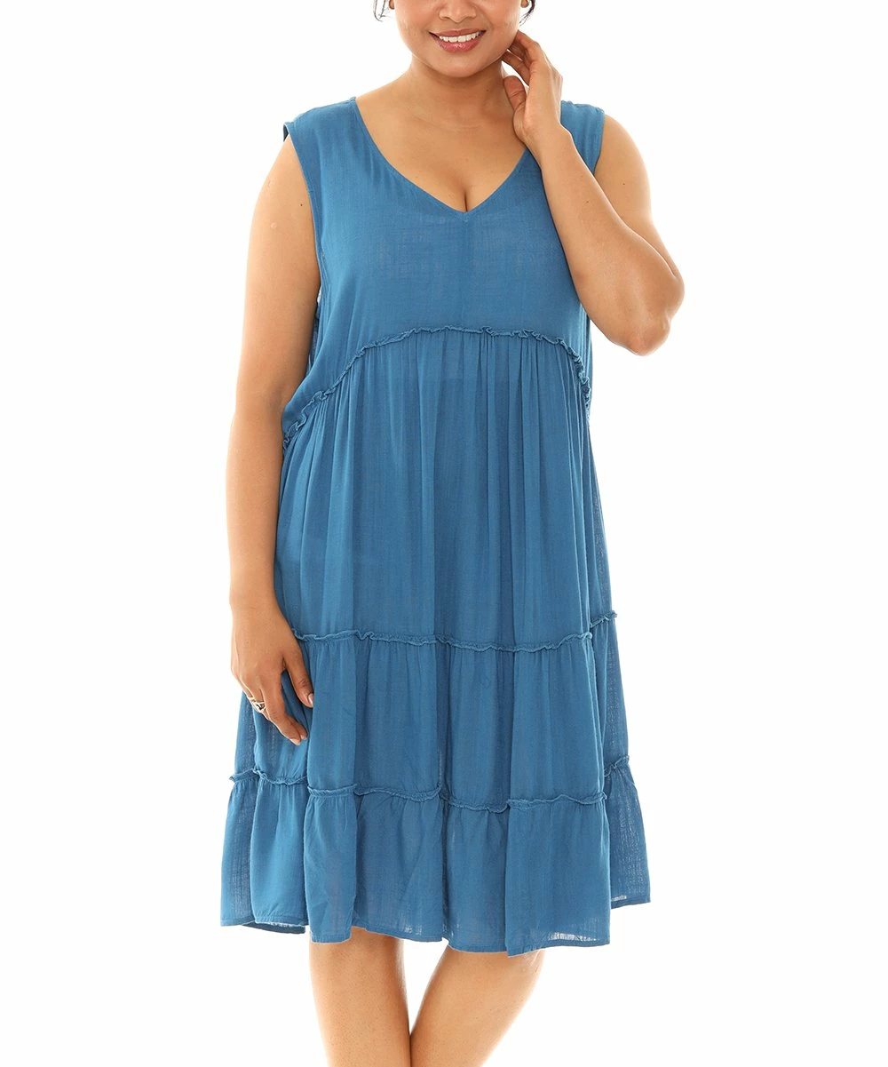 Wholesale π€© Shoreline Blue Tiered Sleeveless V-Neck π Dress - π© Women & Plus π