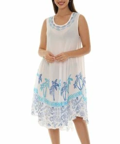 Budget 🥰 Shoreline White Conch Shell Sleeveless Scoop Neck 👗 Dress - 👩 Women & Plus 😉