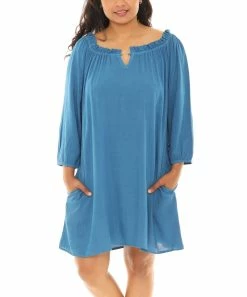 Hot Sale π Shoreline Blue Notch Neck Smocked-Neck Shift π Dress - π© Women & Plus π