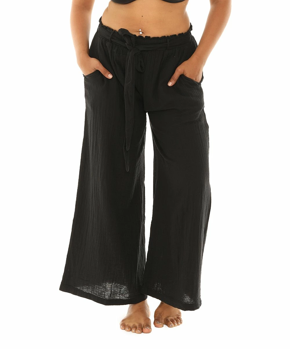 Cheap π― Shoreline Black Pocket Tie-Front Wide-Leg Pants - π© Women & Plus β - Image 3