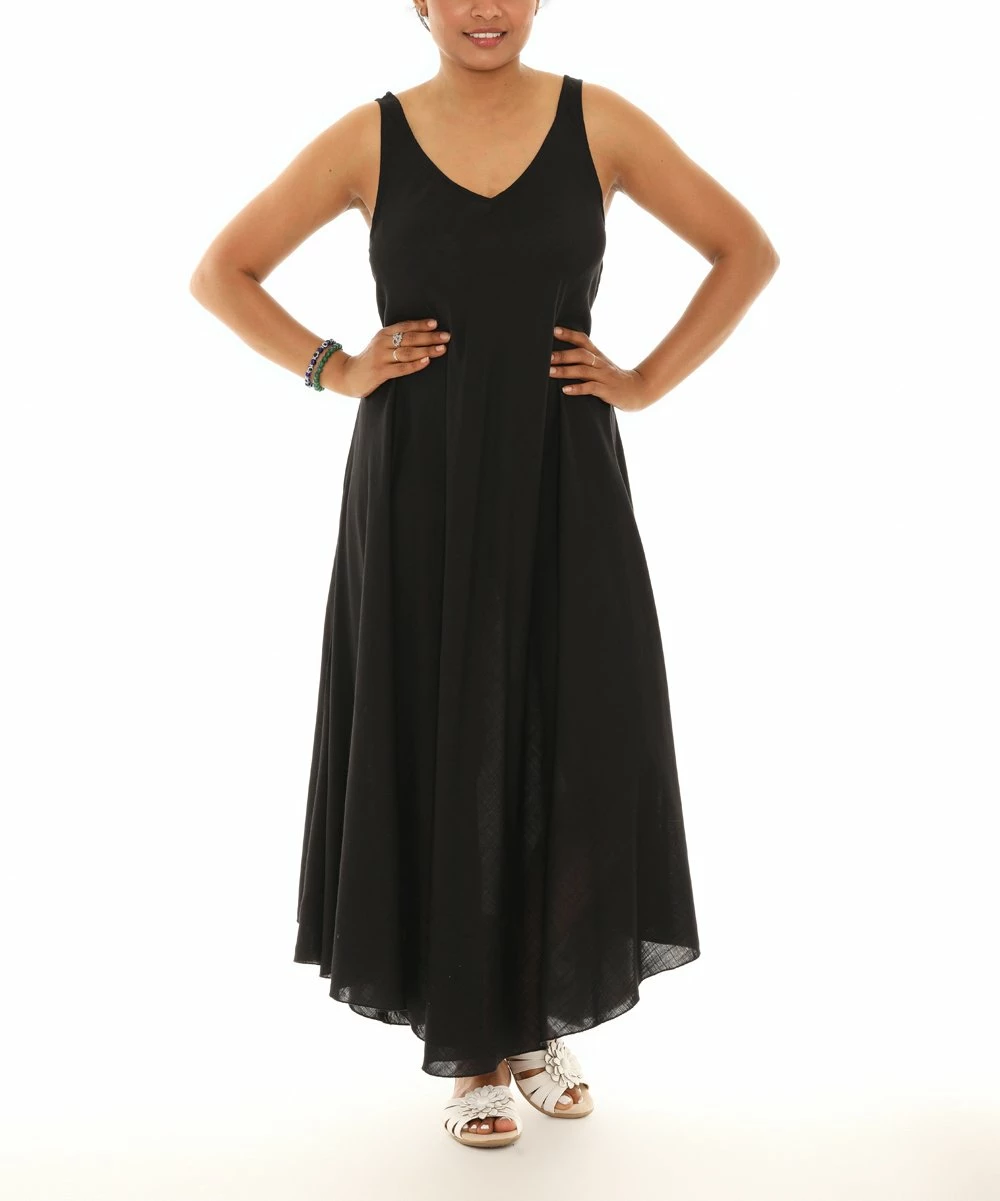 Flash Sale βοΈ Shoreline Black Sleeveless Triangle-Hem V-Neck Maxi π Dress - π© Women & Plus π