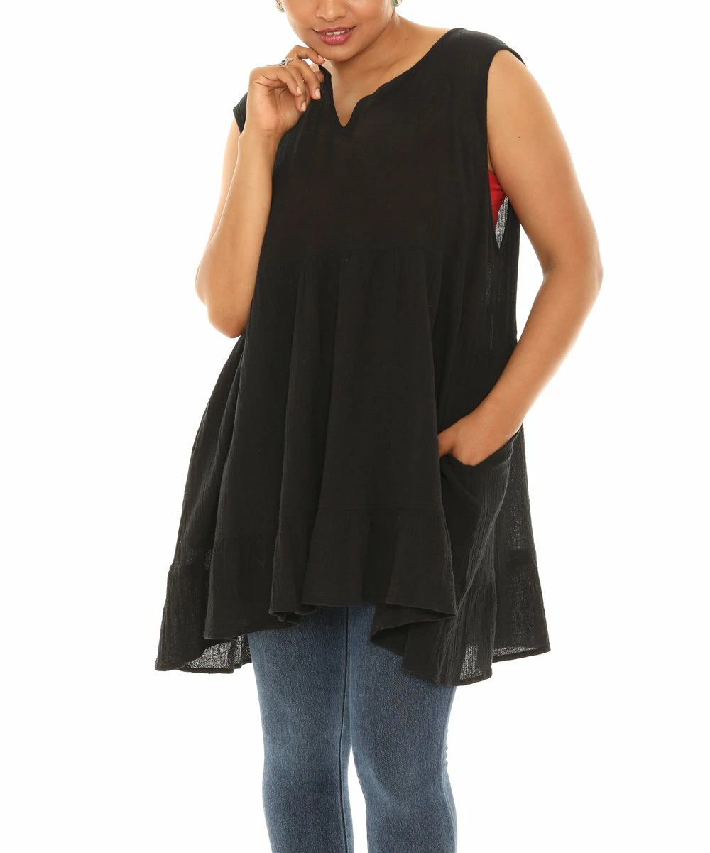 Outlet π Shoreline Black Sleeveless Notch Neck Swing Tunic - π© Women & Plus π - Image 2