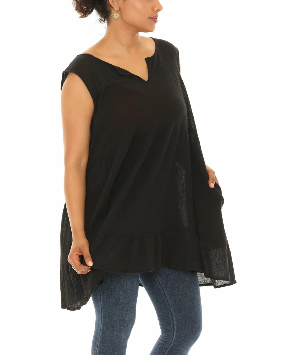 Outlet π Shoreline Black Sleeveless Notch Neck Swing Tunic - π© Women & Plus π - Image 3