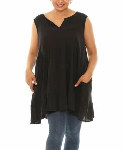 Outlet π Shoreline Black Sleeveless Notch Neck Swing Tunic - π© Women & Plus π