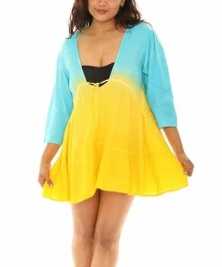 Best reviews of 🤩 Shoreline Yellow & Blue Tie-Front Three-Quarter Sleeve Cover-Up - 👩 Women ❤️