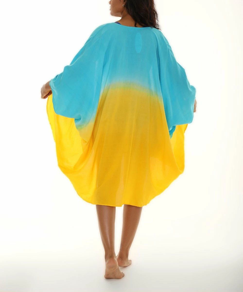 Best reviews of ❤️ Shoreline Yellow & Blue Ombré Three-Quarter Sleeve Cover-Up - 👩 Women 🥰 - Image 3