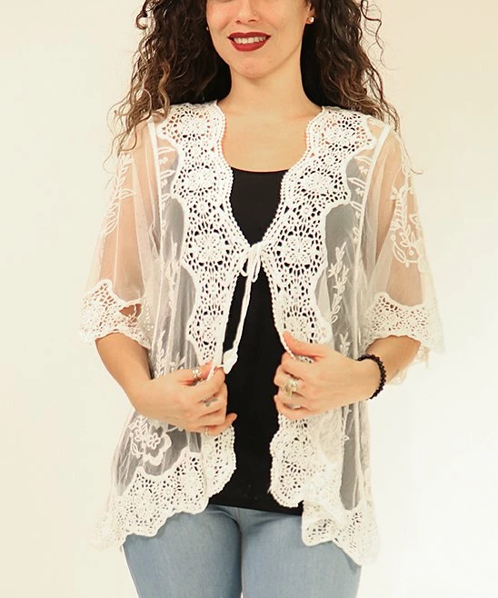 Flash Sale 𧨠Shoreline White Crochet Tie-Front Cardigan - Plus β - Image 2