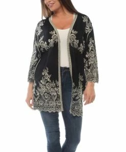 Buy 👏 Shoreline Black Floral Open Cardigan - 👩 Women & Plus 🛒