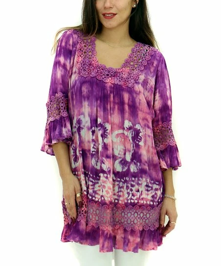 Flash Sale π Shoreline Purple OmbrΓ© Lace-Accent V-Neck Top - π© Women & Plus βοΈ