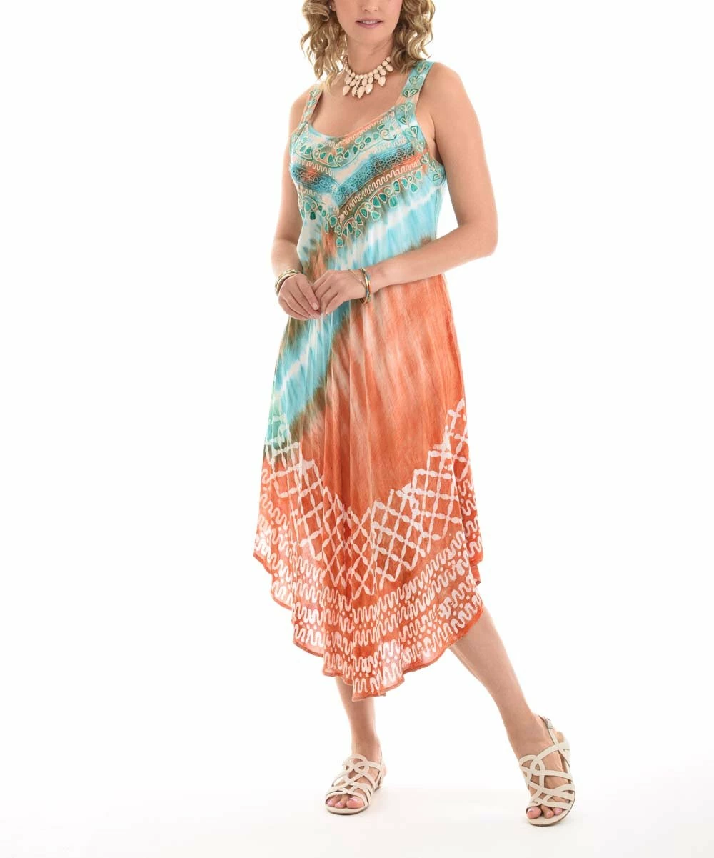 Wholesale π€© Shoreline Mint & Coral Tie-Dye Sleeveless Assymetric-Hem Midi π Dress - π© Women π - Image 2