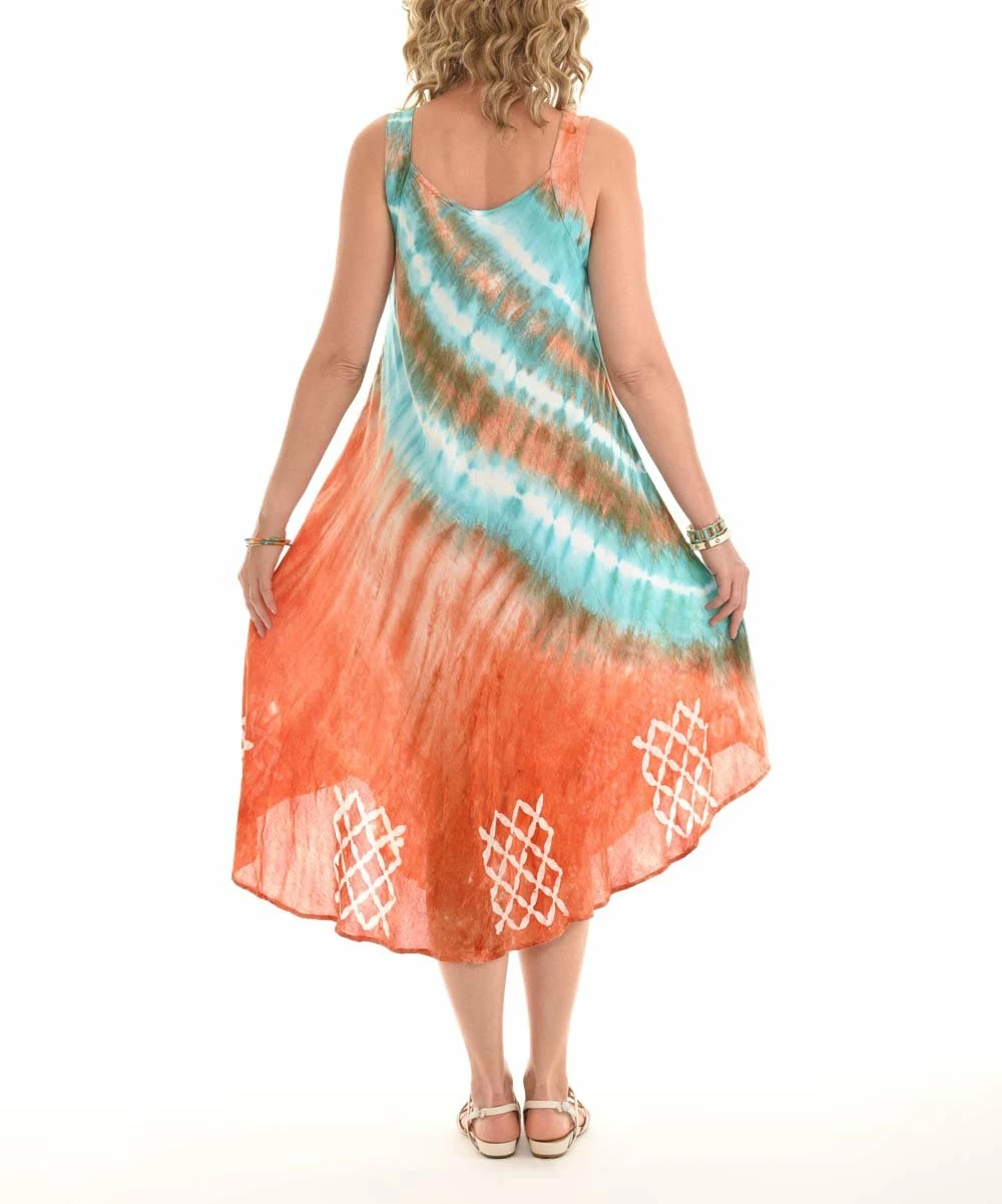 Wholesale π€© Shoreline Mint & Coral Tie-Dye Sleeveless Assymetric-Hem Midi π Dress - π© Women π - Image 5
