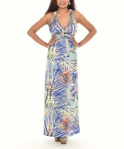 Best Pirce 💯 Shoreline Blue Palm Leaf Sleeveless Maxi 👗 Dress - Plus ✨