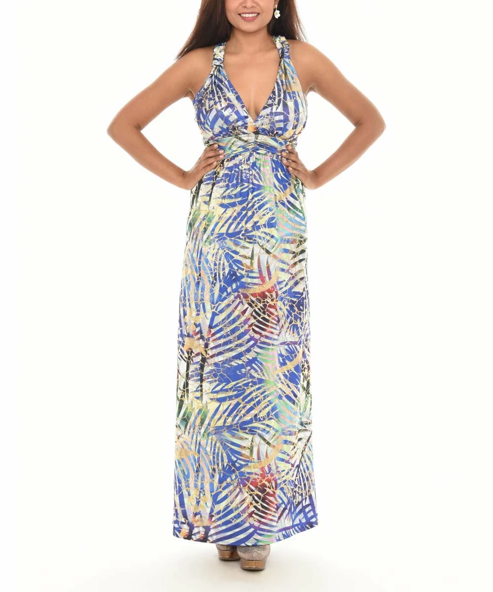 Best Pirce π― Shoreline Blue Palm Leaf Sleeveless Maxi π Dress - Plus β¨